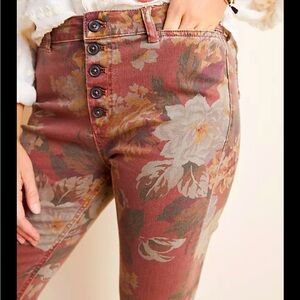 Anthropologie Pilcro button-up high rise ultra stretch floral cropped jeans